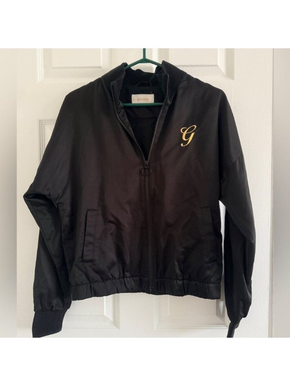 Aritzia Golden by TNA Black Embroidered Floral Bomber Zip up Jacket Women Small